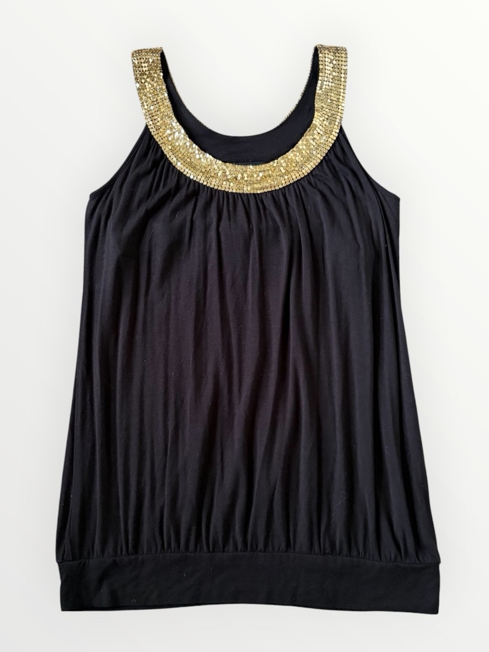 INC International Concepts Black Tank Top with Gold Sequin Collar